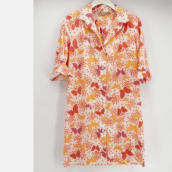 Vtg I. MAGNIN & CO. Butterfly Print Shirt Dress Sz 8 1950s - Picture 1 of 6